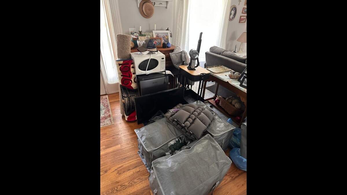 Staging area for her last back-to-college move-in day.