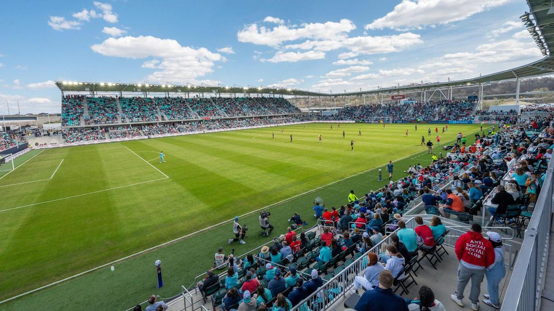 A view from the northwest corner of the KC Current’s new CPKC Stadium, the first stadium built for women’s sports. It was dubbed one of Time’s “greatest places” in the world for 2024.