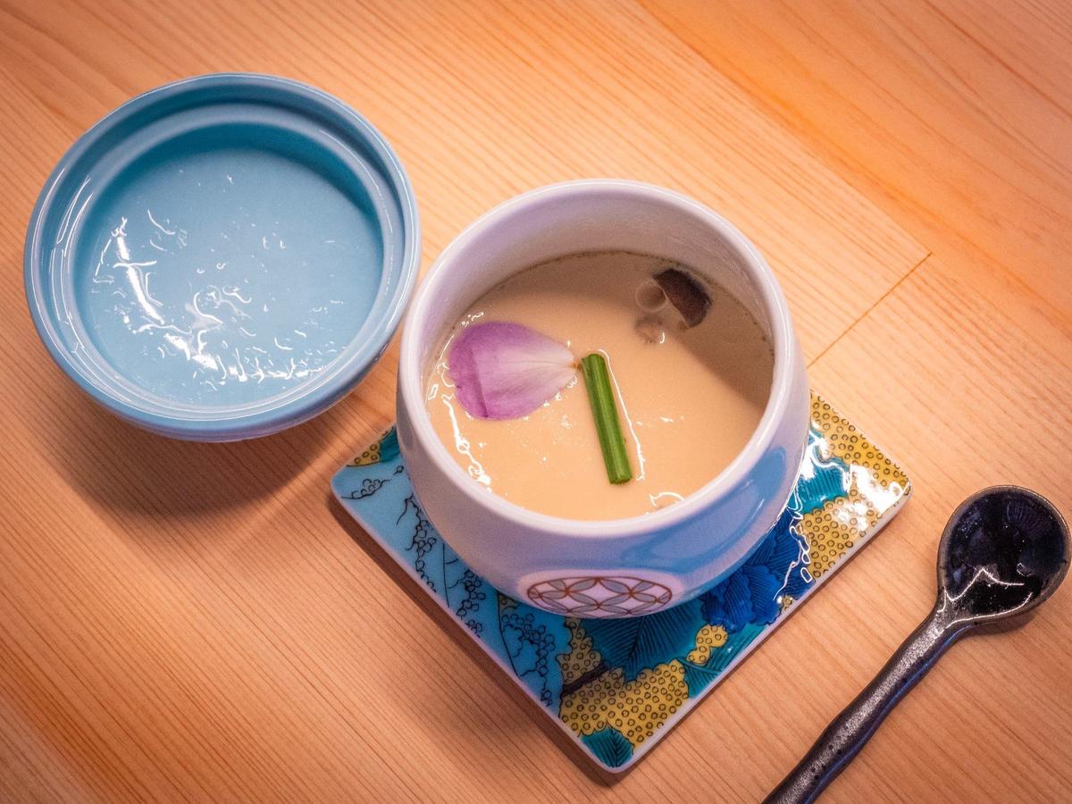 First up at Sushi Kodawari on a recent visit: chawanmushi, a Japanese steamed egg custard served in a little tea cup.