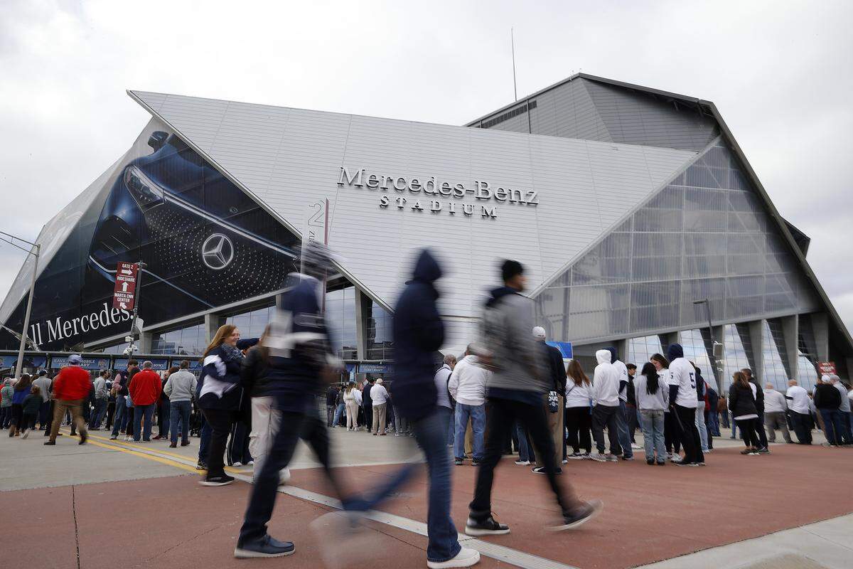 Fans outside of the Mercedes-Benz Stadium in Atlanta in 2023.
