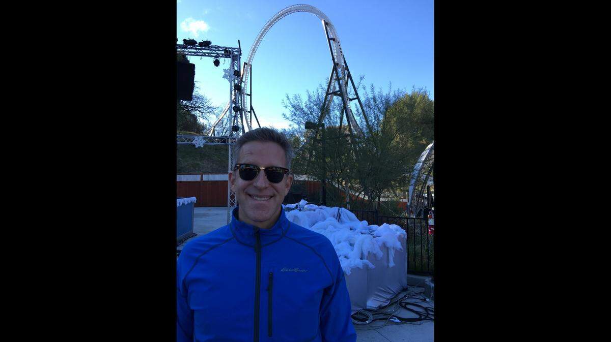 Worlds of Fun season ticket holder Charles Fugate of Overland Park hasn’t decide whether he will visit the park this year during the pandemic. Here he is at Six Flags Magic Mountain in California.