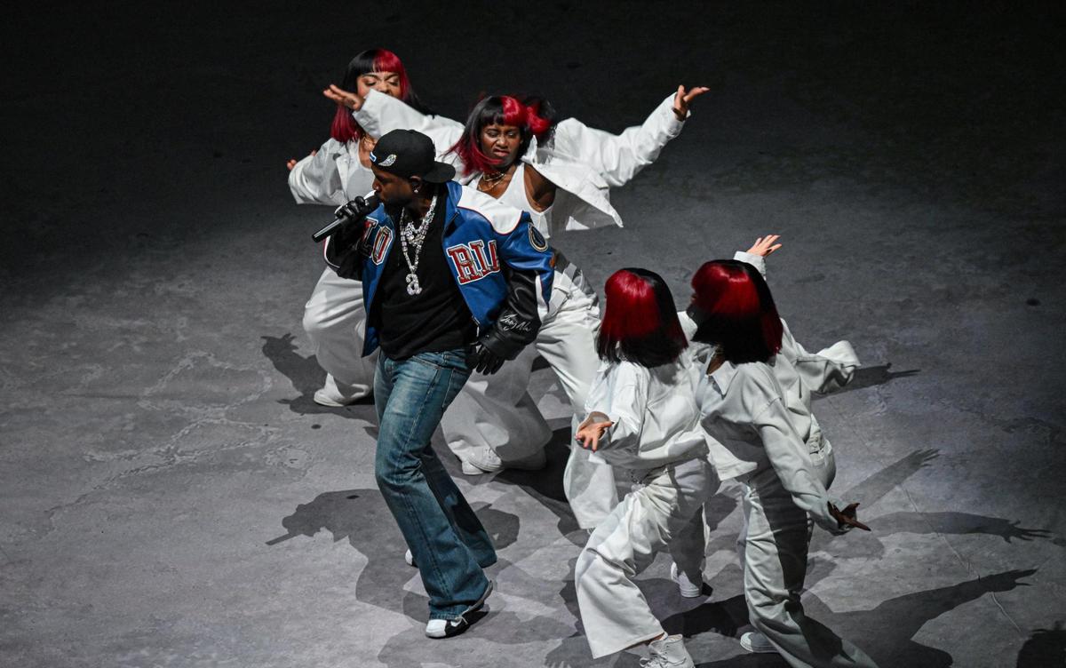 Kendrick Lamar performs in the halftime show during Super Bowl LIX on Sunday, Feb. 9, 2025, in New Orleans.