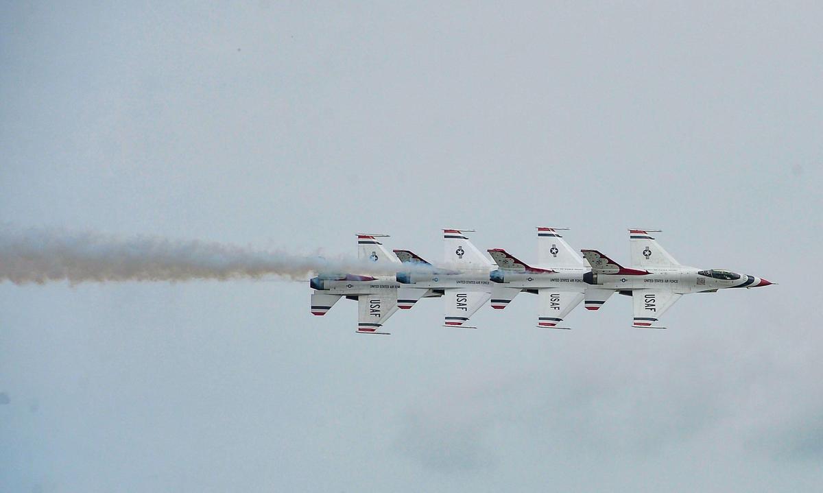 The U.S. Air Force Thunderbirds fly, Thursday, July 1, 2021, at New Century AirCenter near Gardner.The Thunderbirds arrived to fly in the KC Air Show this weekend.
