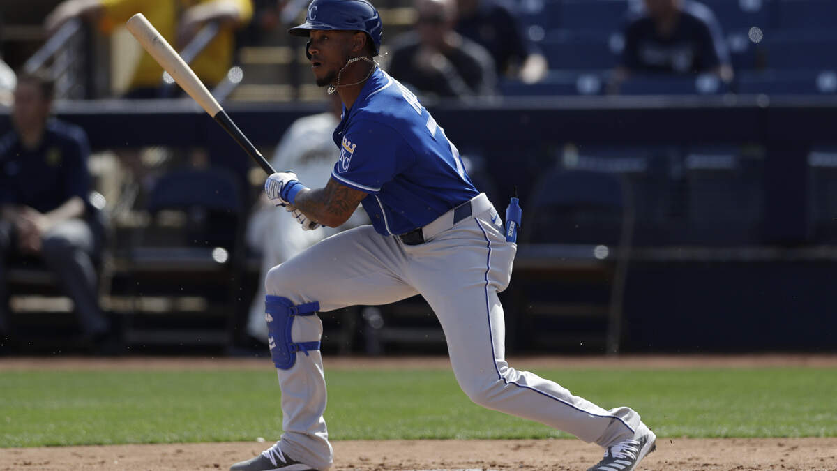 Kansas City Royals’ Nick Heath bats during the second inning of a spring training baseball game against the Milwaukee Brewers Thursday, Feb. 27, 2020, in Phoenix. (AP Photo/Gregory Bull)