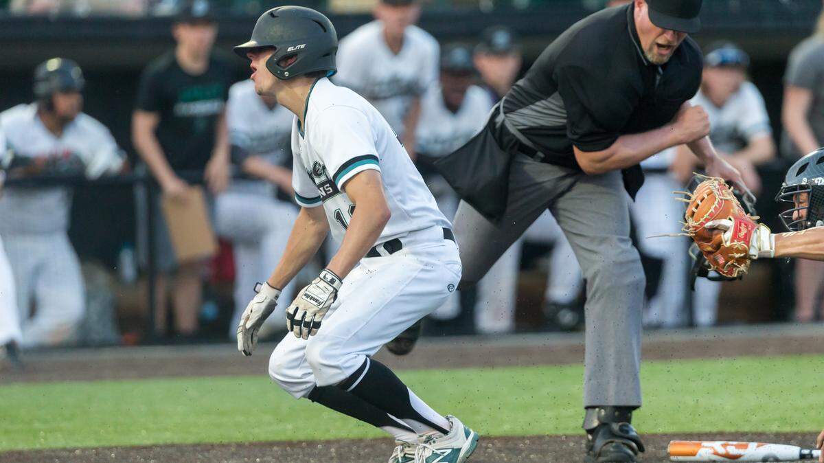 Staley’s Luke Ludwing reacted after being called out at home plate during the Class 5 semifinals baseball game on Friday, May 31, 2019, at CarShield Field in O’Fallon, Mo.
