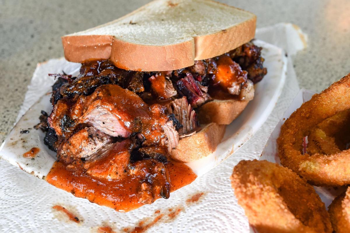 A burnt ends sandwich at LC’s Bar-B-Q.