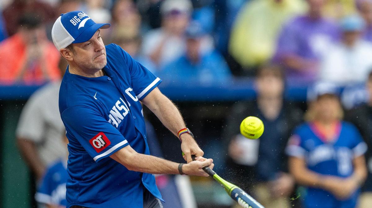Actor Jason Sudeikis, seen here in May at the Big Slick celebrity softball game at Kauffman Stadium, was involved in a scary incident with autograph hounds outside an LA comedy theater Saturday.