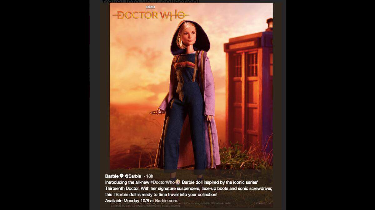 Mattel created a Barbie doll based on the science fiction TV show Doctor Who. The doll is modeled after Jodie Whittaker, who plays the first ever female doctor.