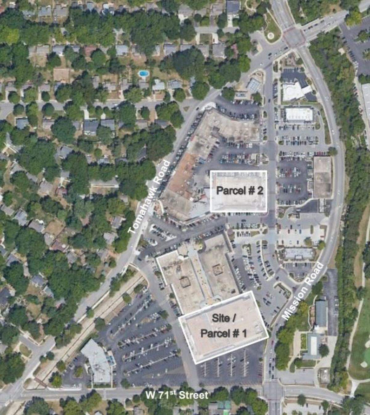 Plans submitted to the city show the former Macy’s (parcel #1) as well as the current Hen House (parcel #2).