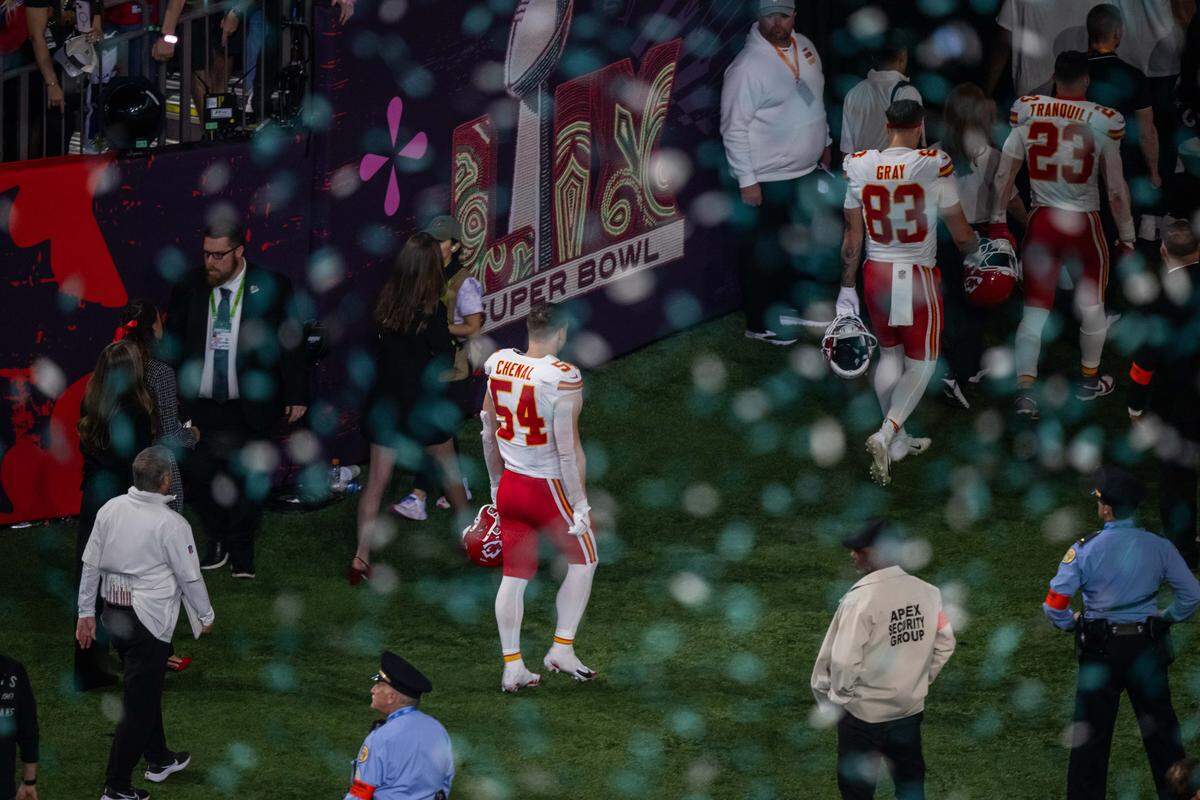 The Kansas City Chiefs walk off the field after losing to the Philadelphia Eagles in Super Bowl LIX on Sunday, Feb. 9, 2025, in New Orleans.