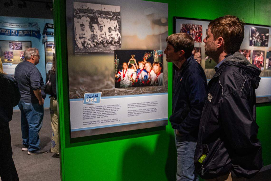 Visitors check out the “United We Play” exhibition, showcasing former American president Harry S. Truman’s impact on the Kansas City regional sports scene, at the Harry S. Truman Presidential Library & Museum in Independence.