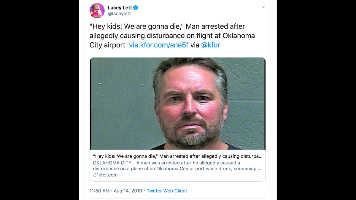 Timothy Norton, 50, was arrested after shouting on a Southwest flight that had just landed in Oklahoma City, police say.