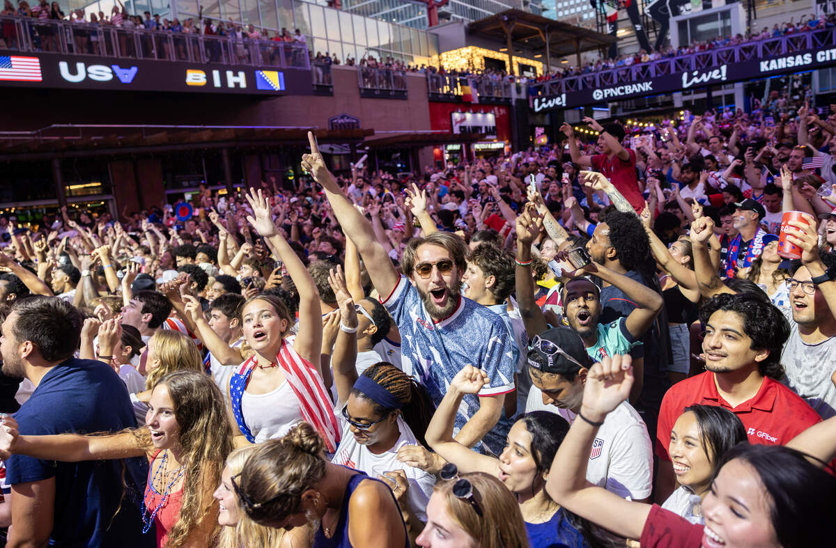 Fans cheer at a World Cup watch party at KC Live! as the United States claimed a 2-0 win over Bosnia and Herzegovina on Wednesday, July 1.