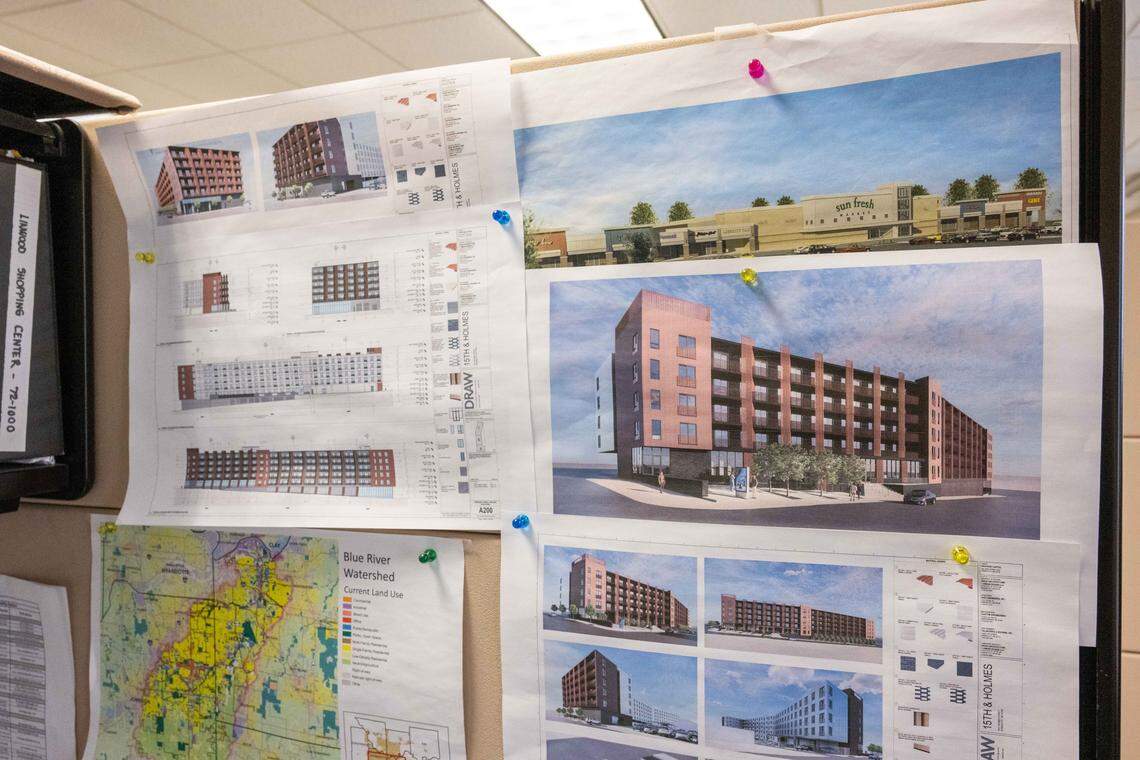 Engineering plans for various sections of Kansas City at the offices of Taliaferro & Browne, Inc, on Wednesday, February 11, 2026. Kansas City's first Black owned engineering firm, the company has been involved in landmark projects such as the Power & Light District, Kauffman Performing Arts Center, and the ongoing 18th and Vine District initiative.