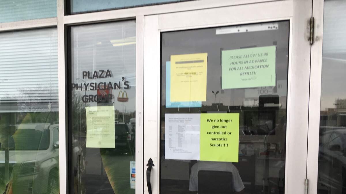 A sign on the door of John Verstraete’s office at 3215 Main St. said the office no longer prescribes controlled substances or narcotics after Verstraete pleaded guilty to selling black market anabolic steroids and human growth hormone. Verstraete was sentenced Thursday to a year in federal prison.
