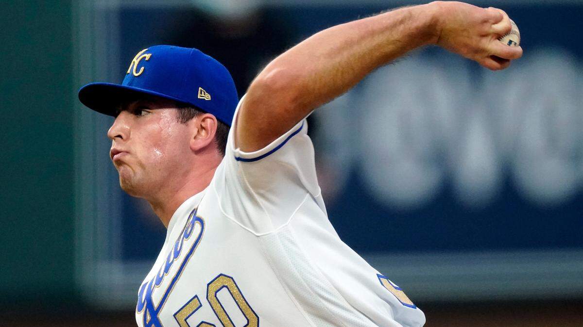 Kansas City Royals starting pitcher Kris Bubic throws during the first inning of the team’s baseball game against the Pittsburgh Pirates on Friday, Sept. 11, 2020, in Kansas City, Mo. (AP Photo/Charlie Riedel)