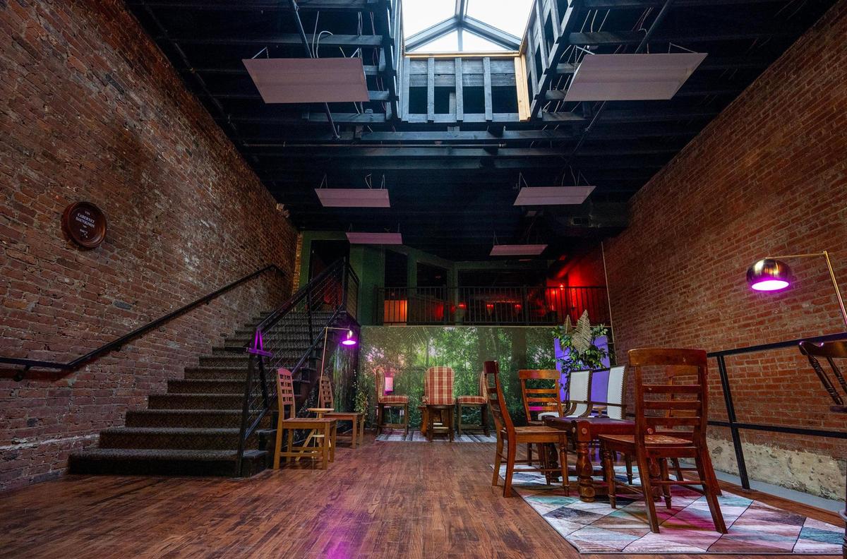 In Good Company, a fresh members-only cocktail bar, features a loft space with a cozy living room space and a stage area, located at 1518 McGee St. in Kansas City’s Crossroads Arts District.