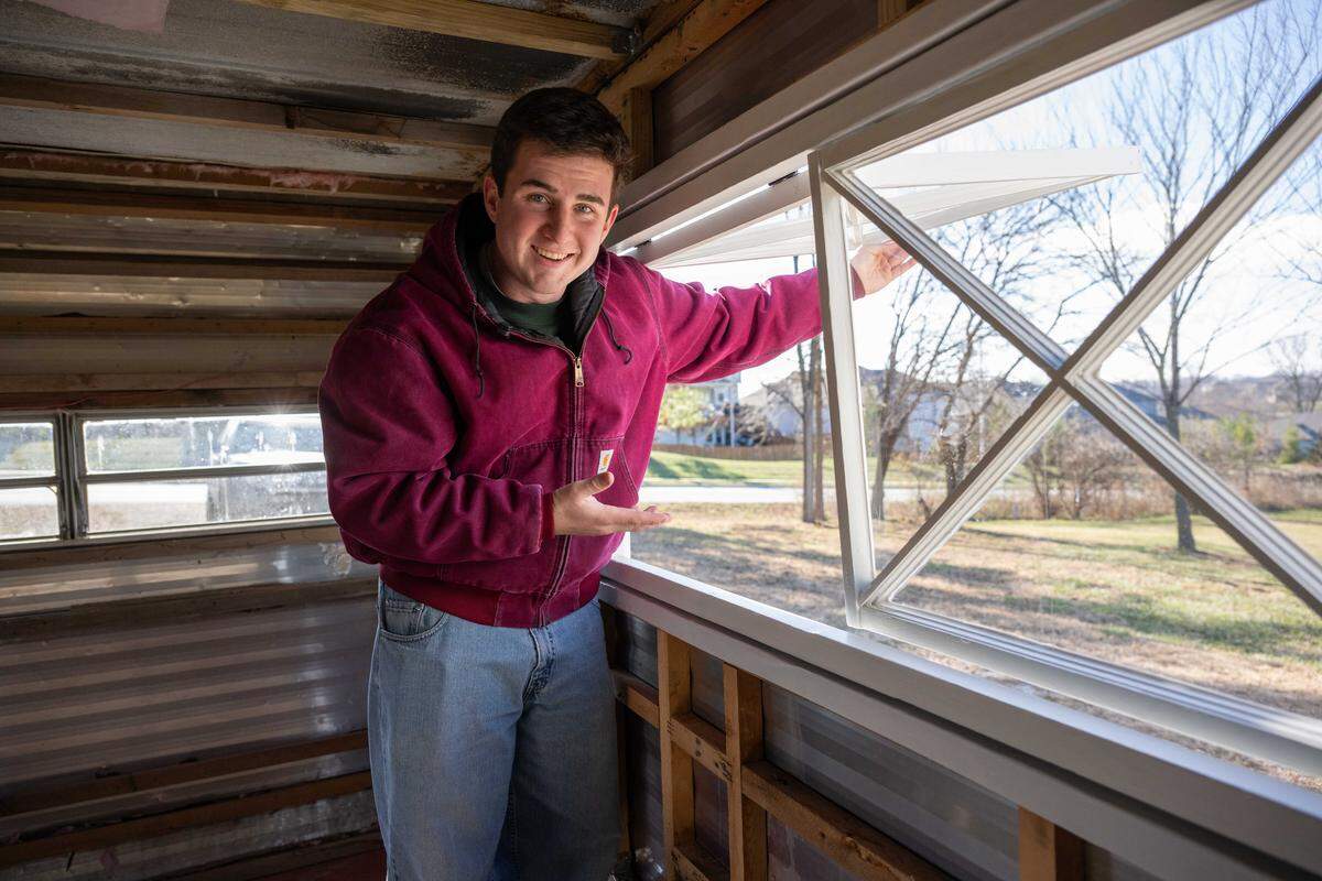 Seth McGrew stands inside his soon to be coffee shop on wheels, on Wednesday, Dec. 10, 2025, in Kansas City. McGrew plans to have the coffee shop serving cups by April 2026.