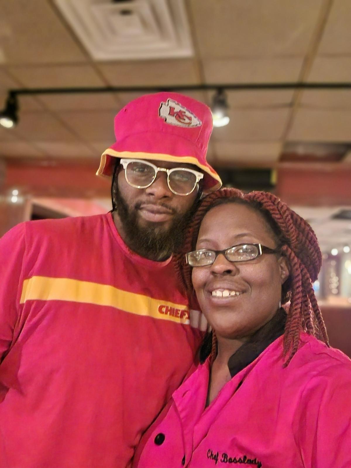 Nashaunda Evans-Law with DJ Sleepybeatz, a regular performer at Bosslady’s Famous Shrimp.
