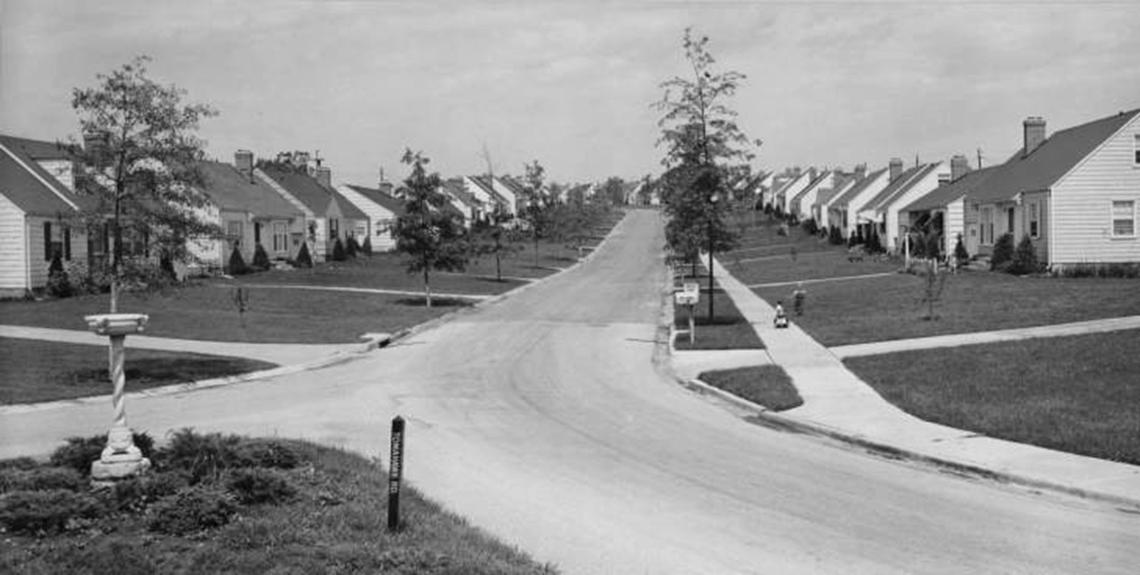 A 1941 view of a J.C. Nichols development: homes on 69th Terrace, looking west from Tomahawk Road in Prairie Village.