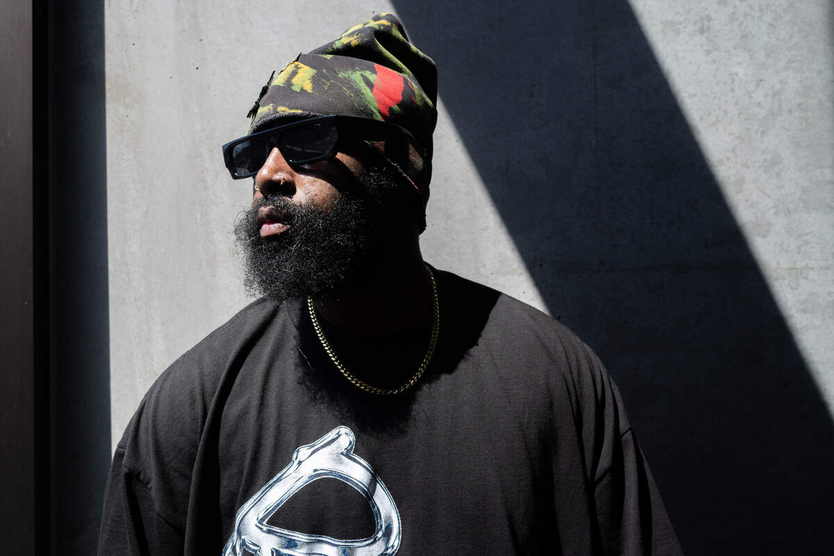 Tyrell Griffin, aka “KonWork,” in downtown Kansas City, on Thursday, April 23. Griffin, a Kansas City native, will be competing in the Red Bull Dance Your Style Midwest Regional Qualifier at Kauffman Center of Performing Arts.