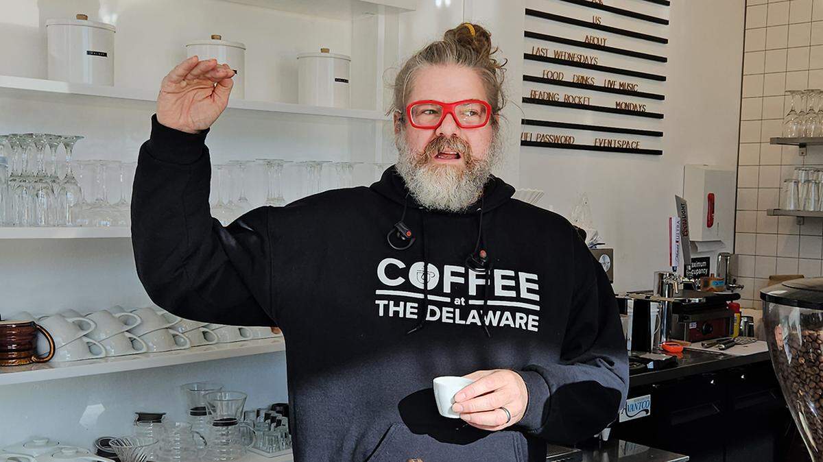 Barista and coffee shop owner Drew Huff’s goggles are an ode to Kansas City’s favorite team.