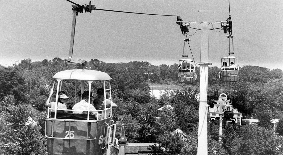 Park goers touring the park aboard Sky Hi.