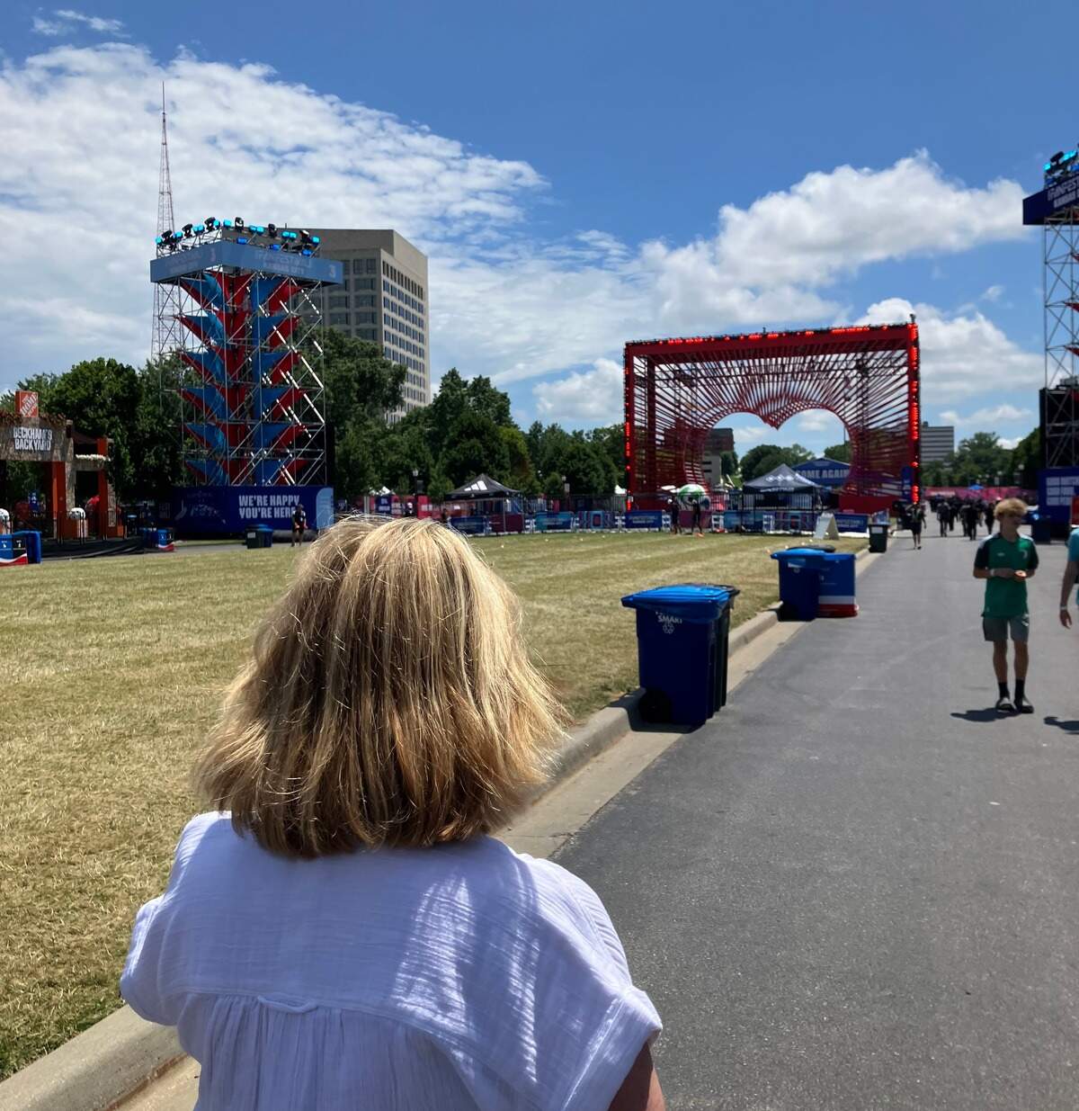 KC2026 CEO Pam Kramer looks toward the entrance at World Cup Fan Fest at the National World War I Museum and Memorial in Kansas City in June 2026.