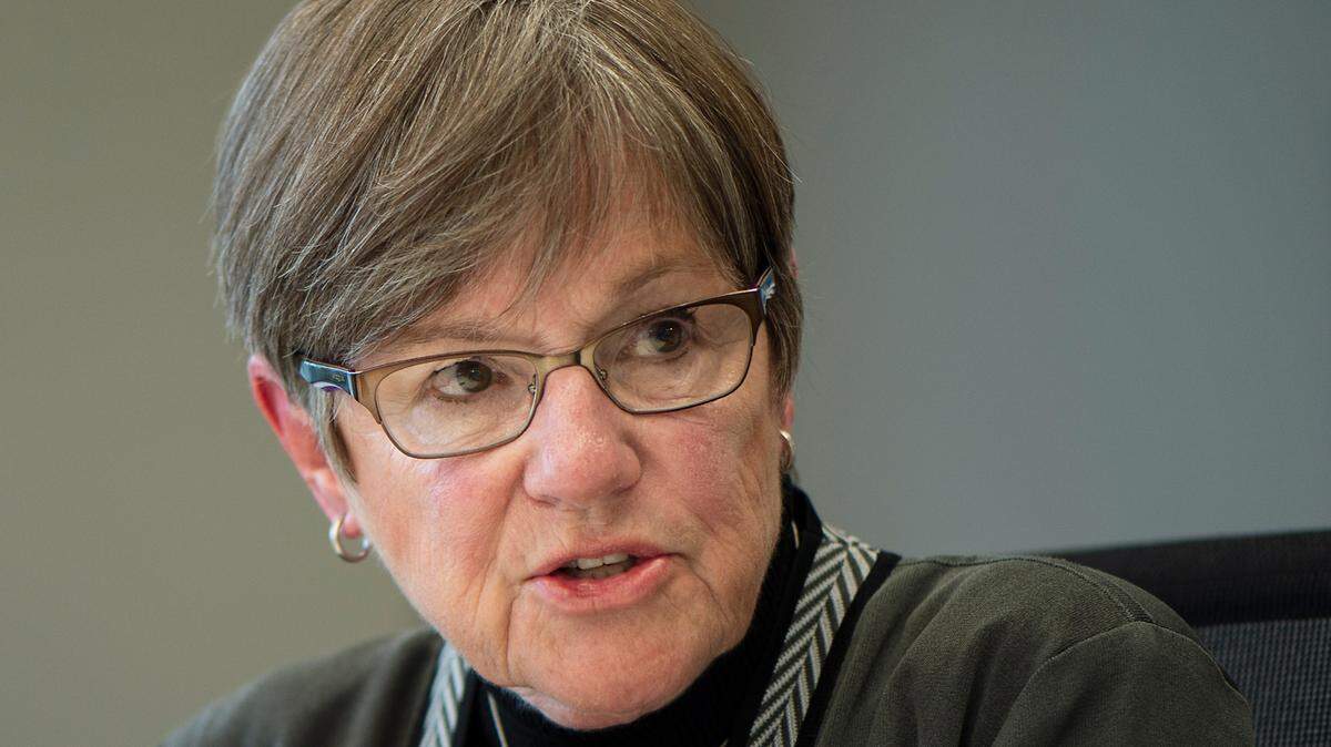 Kansas Gov. Laura Kelly answers questions from The Kansas City Star editorial board Thursday at The Star in Kansas City, Missouri.