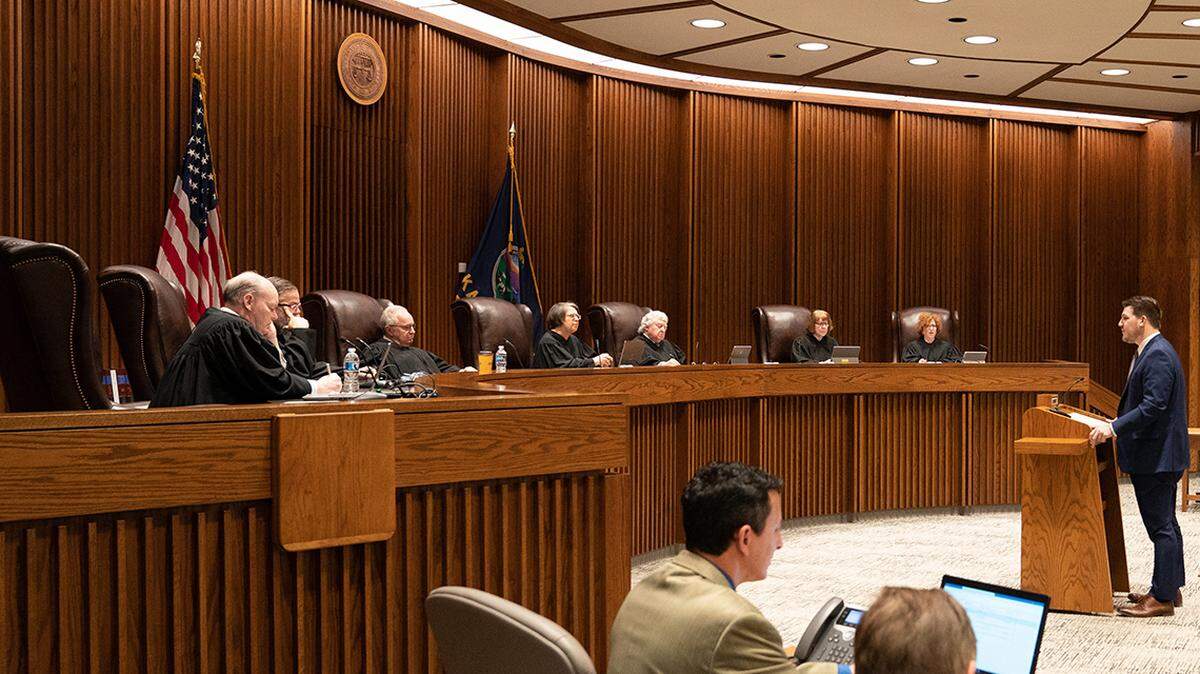 Attorney Tim Laughlin, representing the Sierra Club, during Friday Feb. 3, 2023, in the Kansas Supreme Court Sierra Club v. Janet Stanek et. al.
