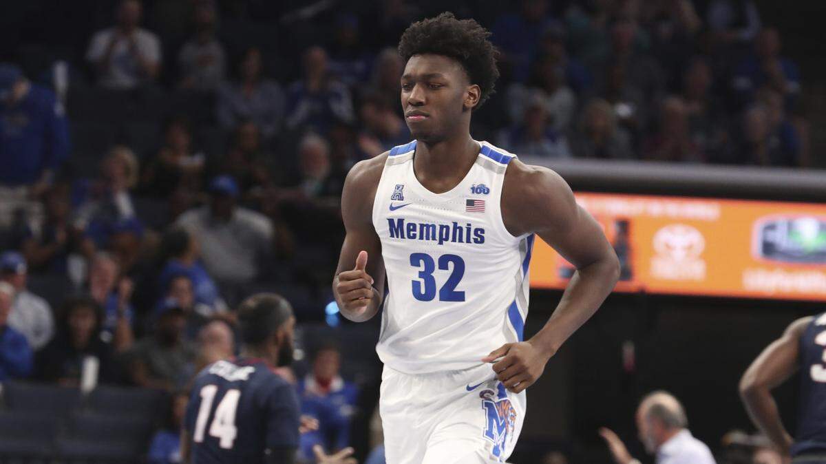 James Wiseman in the first half of an NCAA college basketball game Wednesday, Nov. 6, 2019, in Memphis, Tenn. (AP Photo/Karen Pulfer Focht)