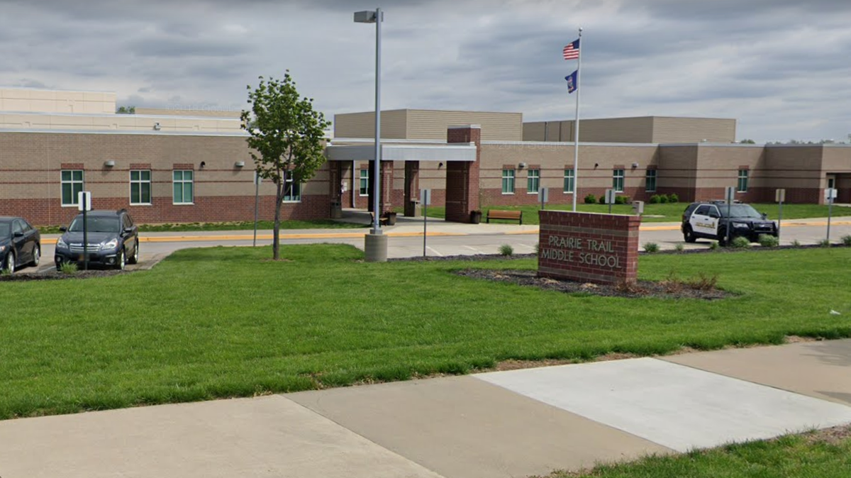 A Google Maps image shows Prairie Trail Middle School, where a child almost drowned on Tuesday morning.