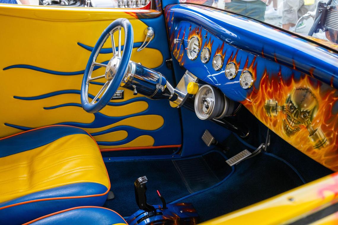 A roadster with flames inside and out was on display at the Kansas City stop of the Hot Wheels Legends Tour.