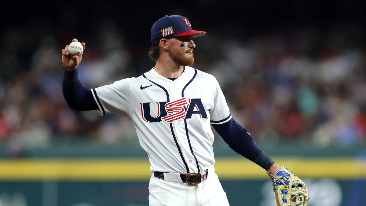 Bobby Witt Jr. #7 of the United States in action during the first inning against Mexico during the 2026 World Baseball Classic game between Mexico and the United States at Daikin Park on March 09, 2026 in Houston, Texas.