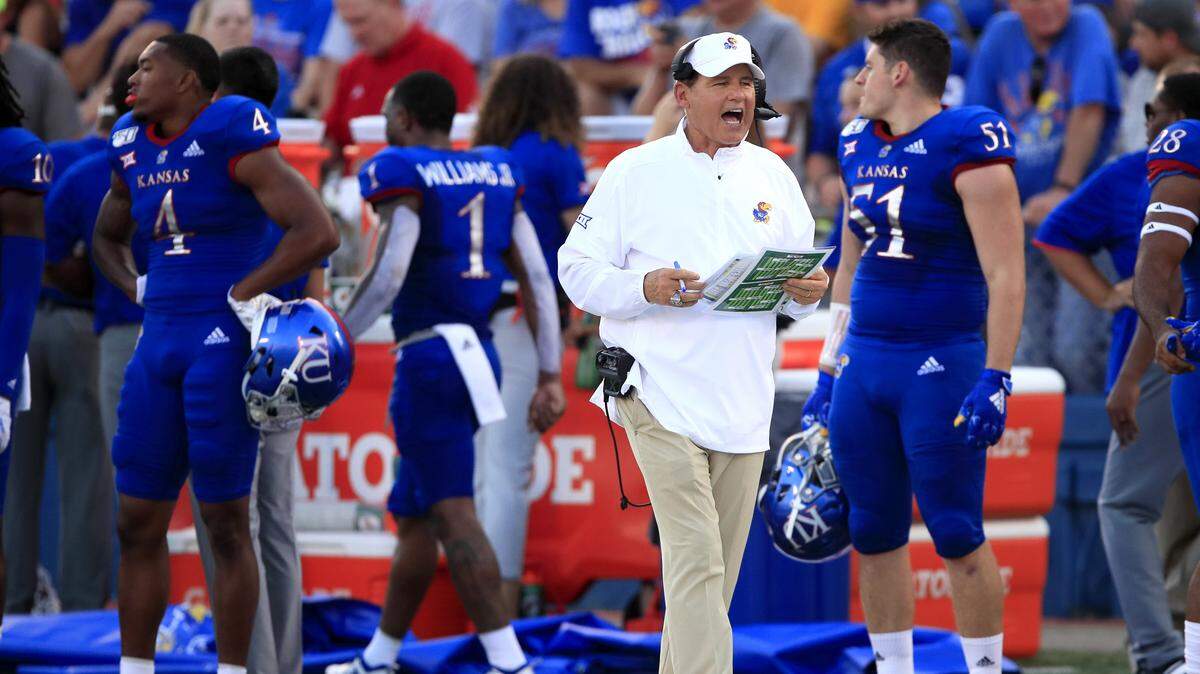 Kansas head coach Les Miles dropped to 1-1 at KU with Saturday’s 12-7 loss at home to Coastal Carolina.