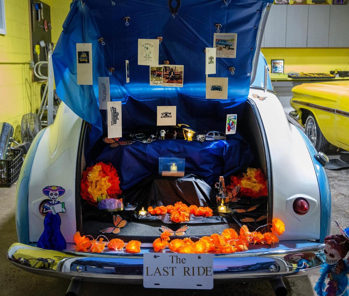The ofrenda honoring deceased members of Kansas City’s lowrider community.