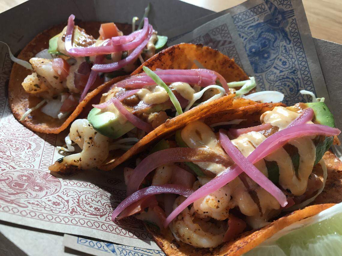 Guy Fieri’s Diablo shrimp taco with grilled tequila-lime shrimp, avocado, pico de gallo and chipotle-aioli for $10.