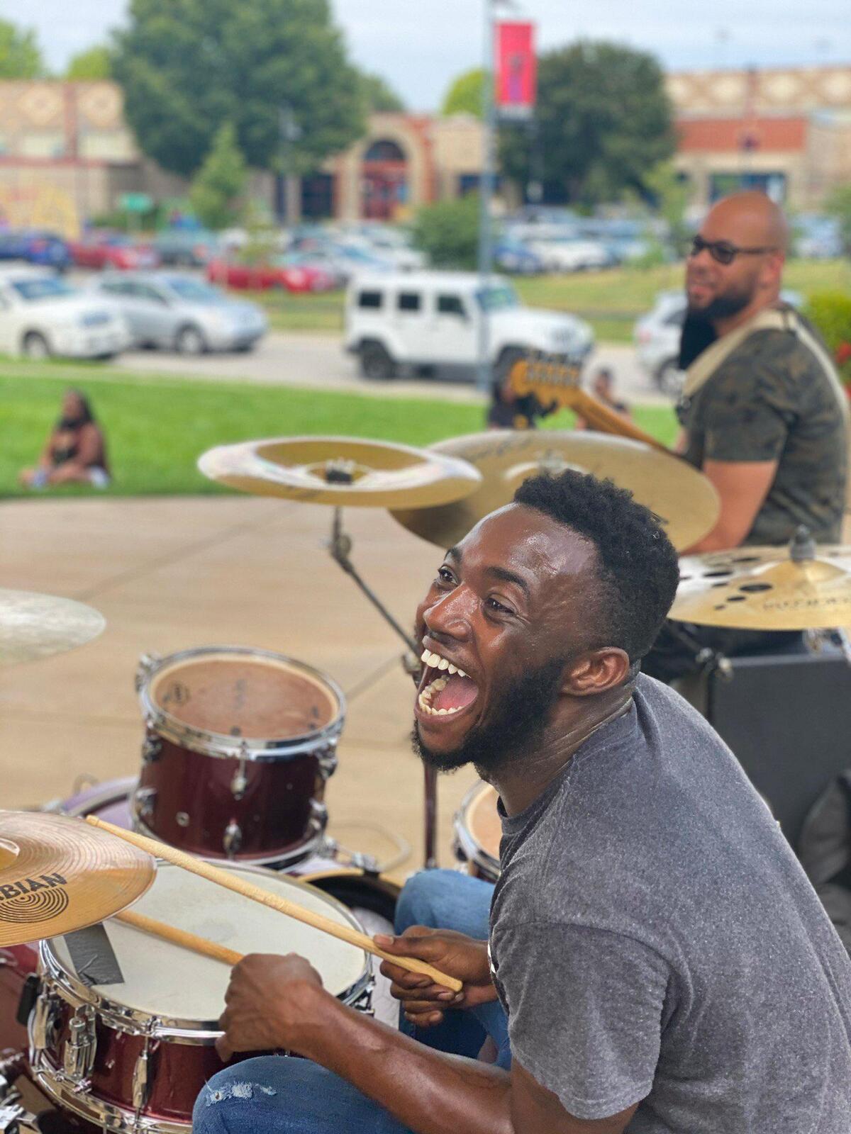 TJ Roberts, owner of Kinship Cafe, took this photo in the 18th and Vine district of a band performing during 816 Day, created by Bizzy Benton.