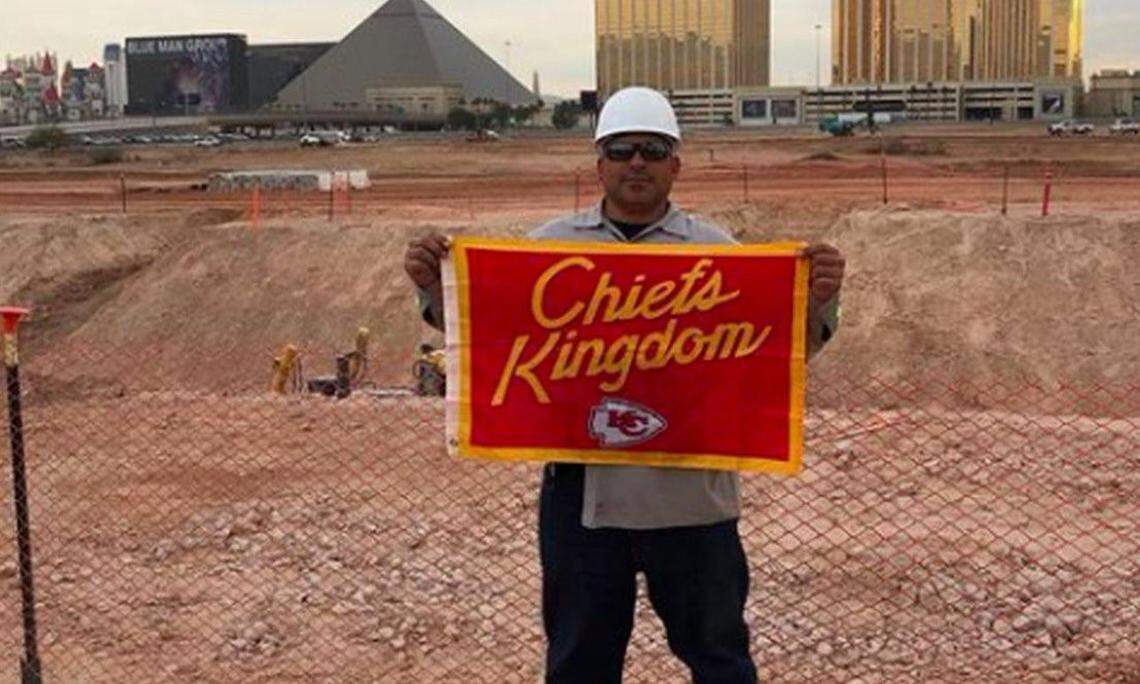 Gerard DeCosta allegedly buried this Chiefs flag in 2017 where the Raiders’ Allegiant Stadium was being built.