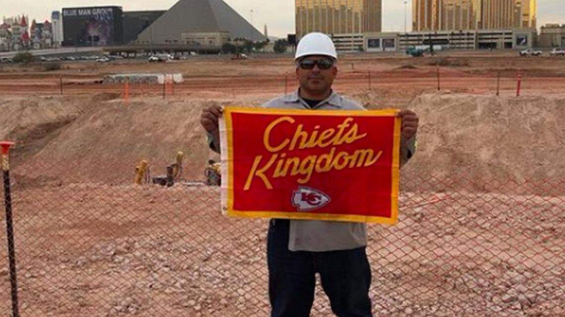 Gerard DeCosta allegedly buried this Chiefs flag in 2017 where the Raiders’ Allegiant Stadium was being built.