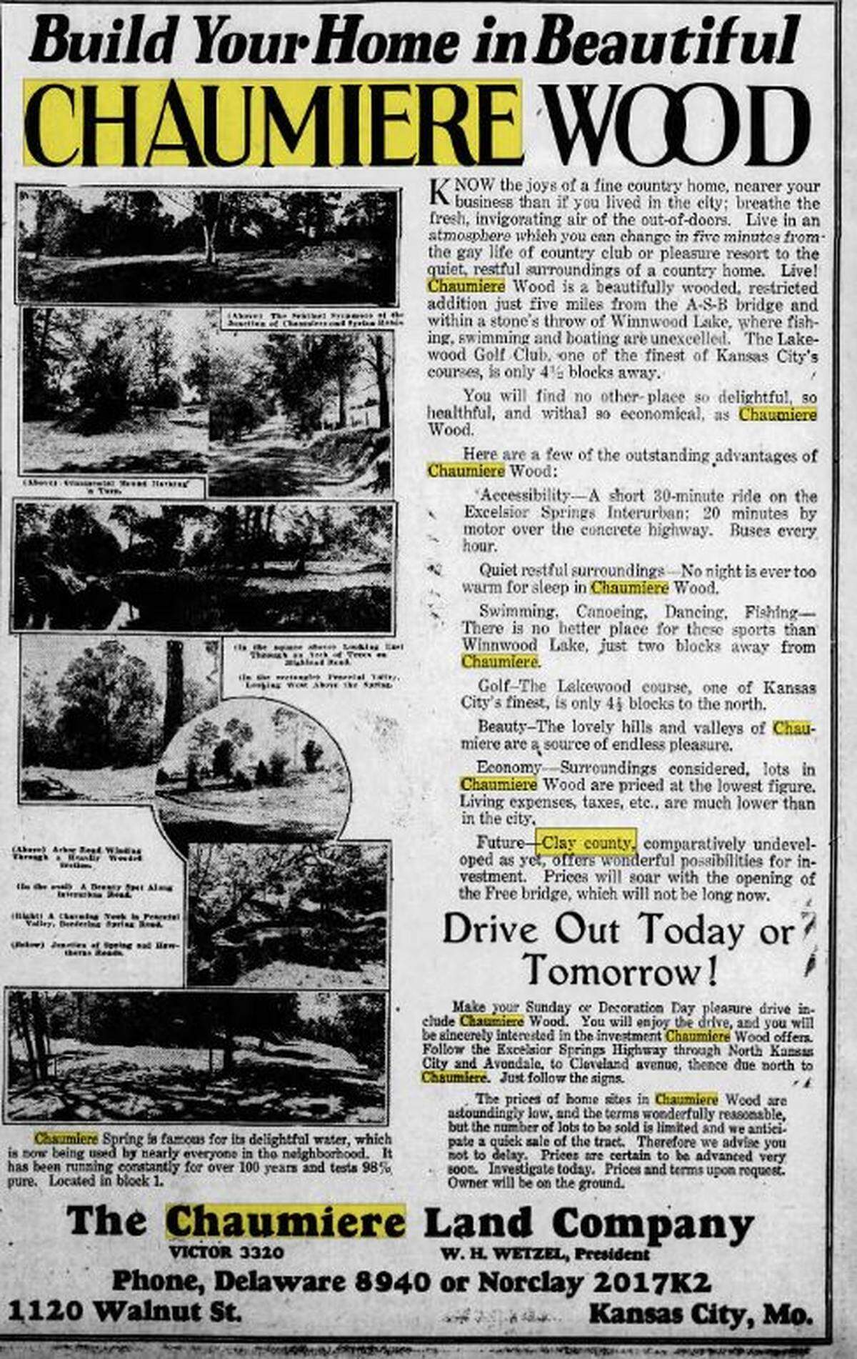 This 1926 ad in the Kansas City Journal newspaper pitched the Chaumiere subdivision as a great place to build a house in the northern suburbs.