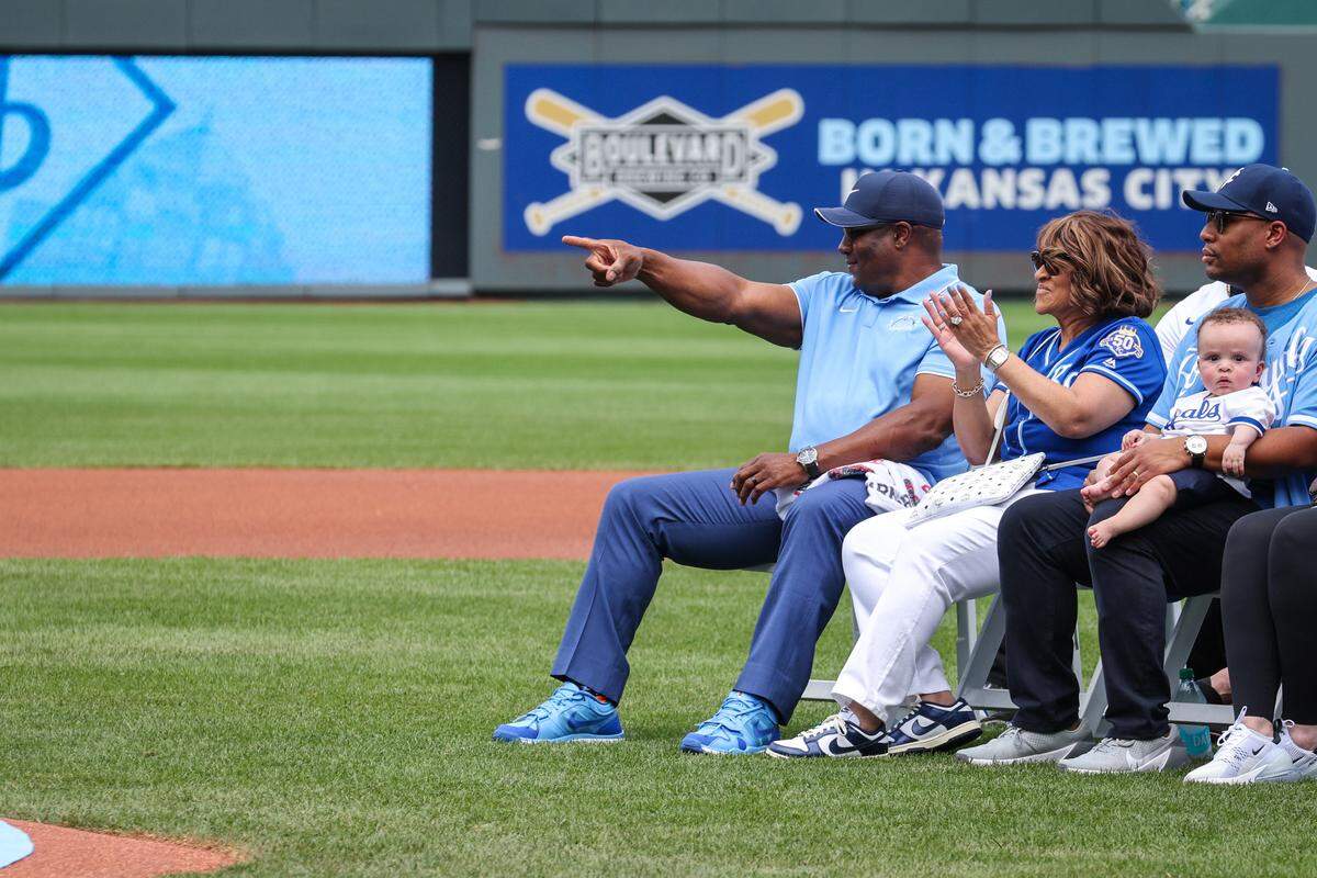 Bo Jackson looks on with family and friends during his Royals Hall of Fame induction ceremony on Saturday afternoon at Kauffman Stadium.
