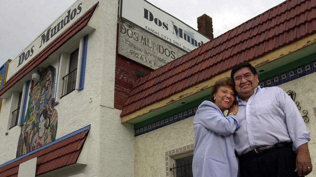 This file photo in 2001 of Manuel Reyes and Clara Reyes, who started Kansas City bilingual newspaper Dos Mundos in 1981. Manuel Reyes died on Sunday. He was 79.
