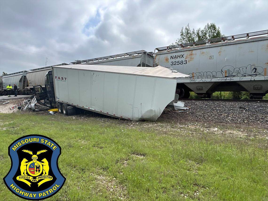 A Canadian Pacific Kansas City train collided with trailer of a semi Tuesday morning that was stuck on tracks just east of Holmes Road/Missouri Route D in rural Cass County. The crash forced East 187th Street to be closed for a while.