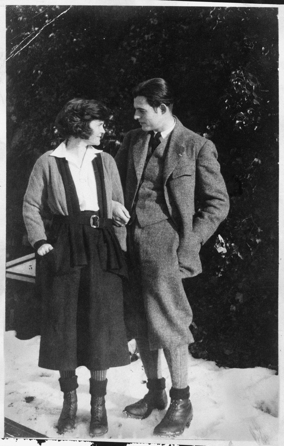 Ernest Hemingway and first wife, Hadley Richardson, in Chamby, Switzerland, 1922.