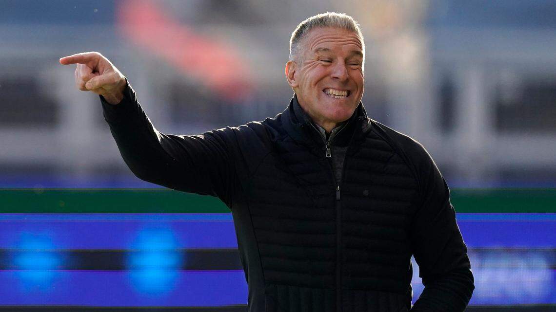 Sporting Kansas City coach Peter Vermes directs his players during the first half of the club’s MLS Cup Playoffs opener against the San Jose Earthquakes at Children’s Mercy Park.
