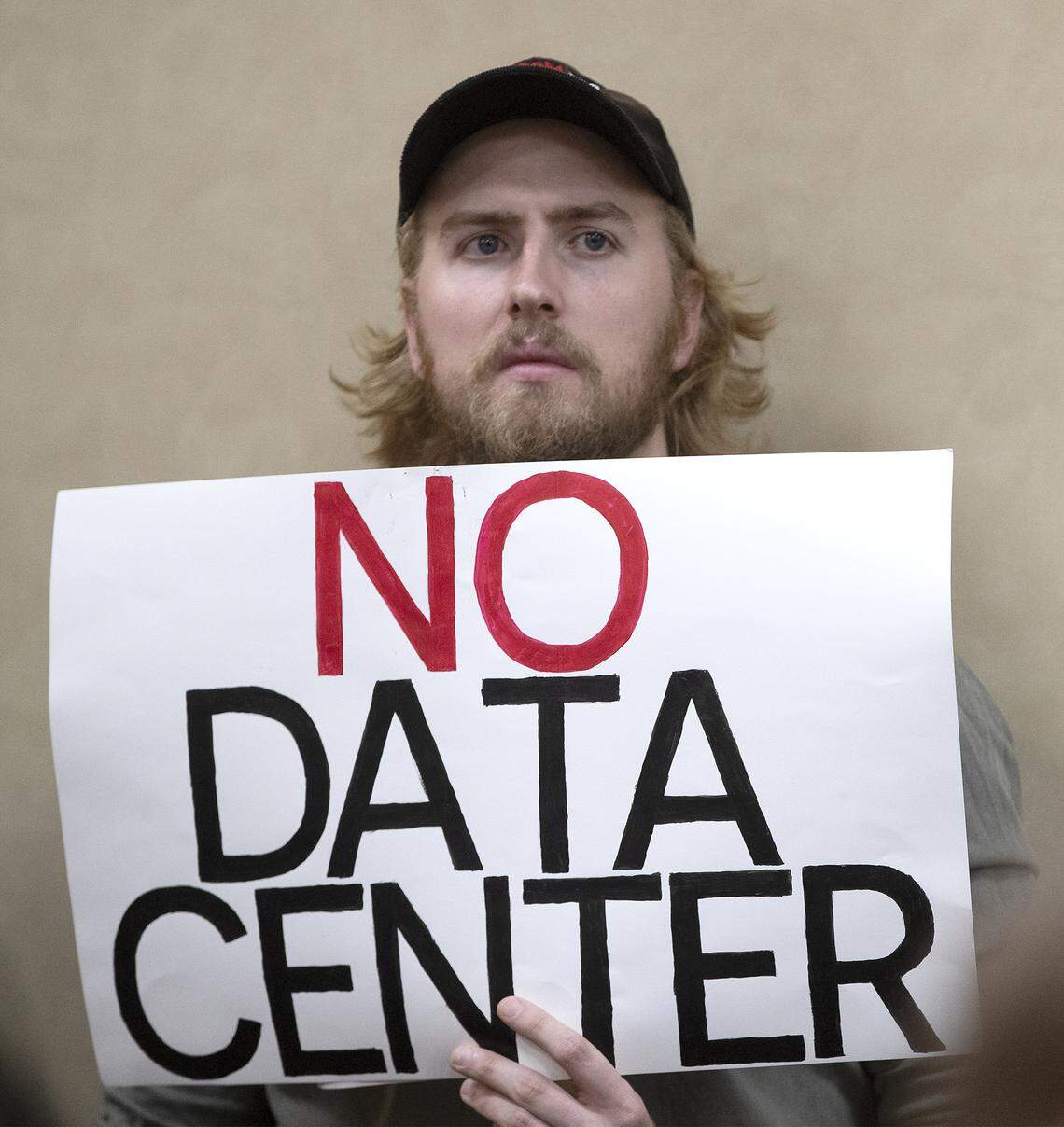 It was standing room only and No Data signs were prevalent Monday, March 2, 2026, as the Independence City Council prepared to vote on a tax incentive plan for the Nebius AI data center.