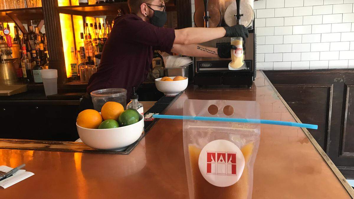 Westport Cafe Bistro and Cocktails sold Pimm’s Cup and frozen Bay of Bengal cocktails-to-go in sealed packages that serve as a cup during the pandemic in 2020. Missouri law now allows such drinks to be sold permanently to-go.