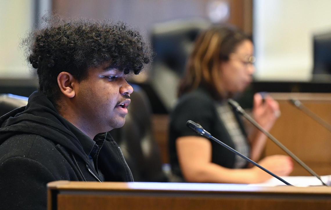 DJ Yearwood, a youth advocate, addresses Kansas City Council’s Neighborhood Planning and Development committee in January at City Hall and advocated for a policy that would create a KC Youth and Young Adult Commission. The commission allows teens and young adults to become active in civic engagement.