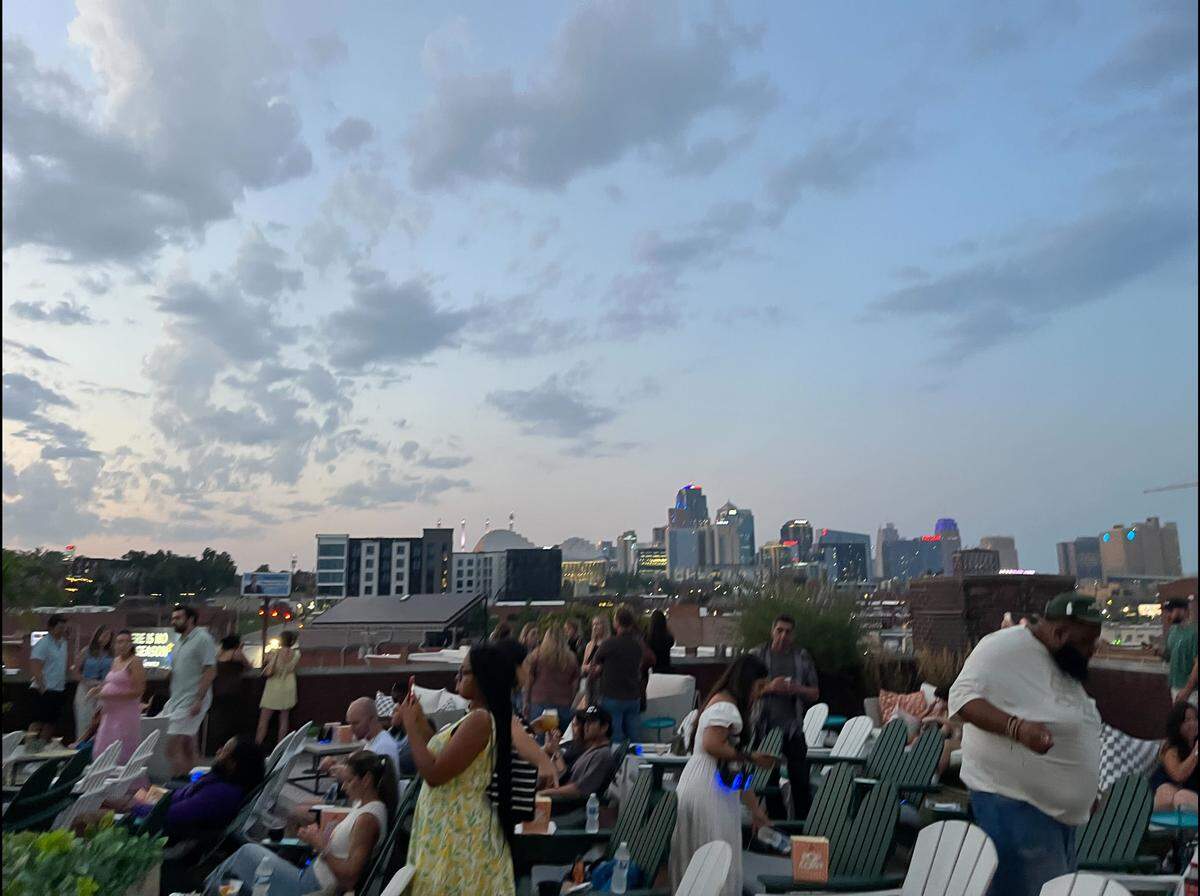 A look at Kansas City’s skyline from Rooftop Cinema Club, located on the fourth floor at 2101 Broadway Blvd. in the Crossroads.